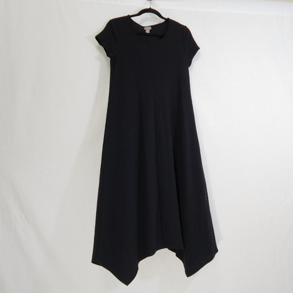 CHICO'S Black Seamed Tee Mixi Dress with Asymmetrical Hem Size 1 (8/M) LIKE NEW - Picture 7 of 16